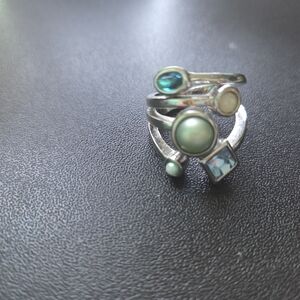 Lia Sophia Silver Tone Ring with Blue and White Stones